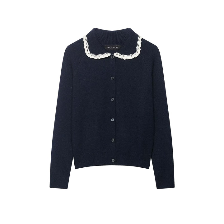 Damen Feinstrick-Cardigan mit gehäkeltem Peter-Pan-Kragen Drune