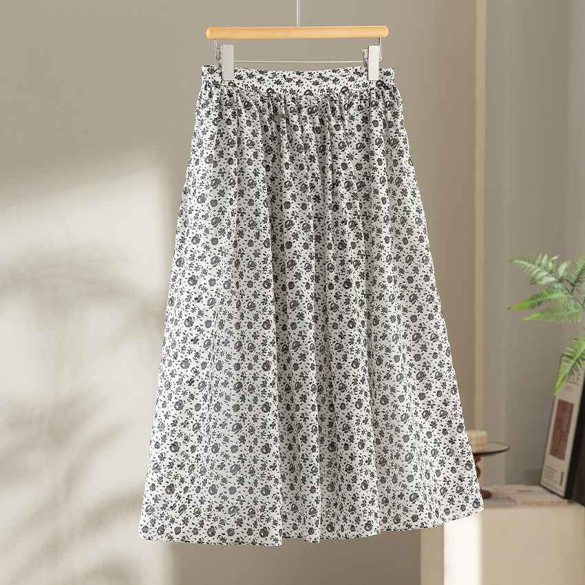 Damen Midirock mit gerafftem Bund und kleinem Blumenprint Drune