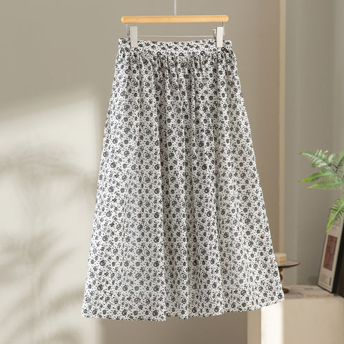 Damen Midirock mit gerafftem Bund und kleinem Blumenprint Drune