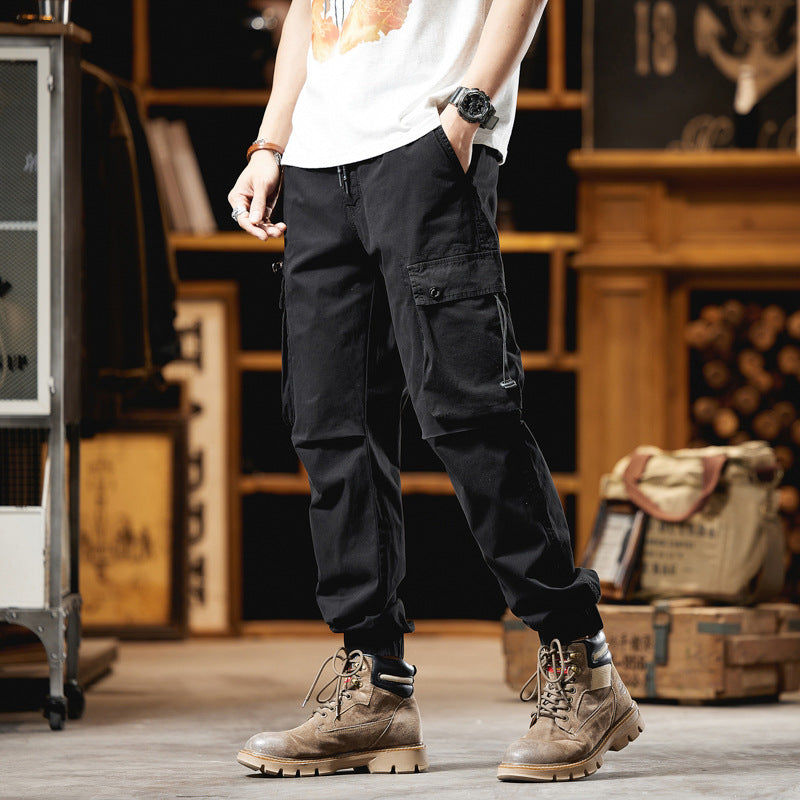 Herren Multifunktionale Canvas-Cargohose im Jogger-Cut mit elastischem Tunnelzugbund und Mehrfachtaschen Drune