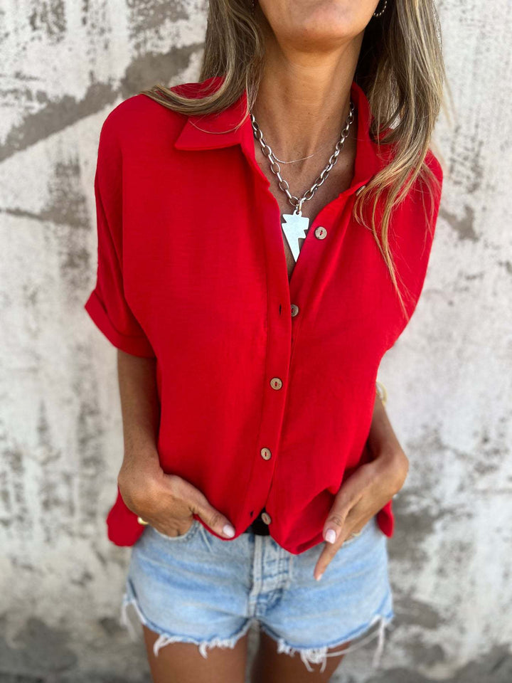 Damen lässige Bluse mit umschlagbaren Ärmeln und Knopfdetail Drune