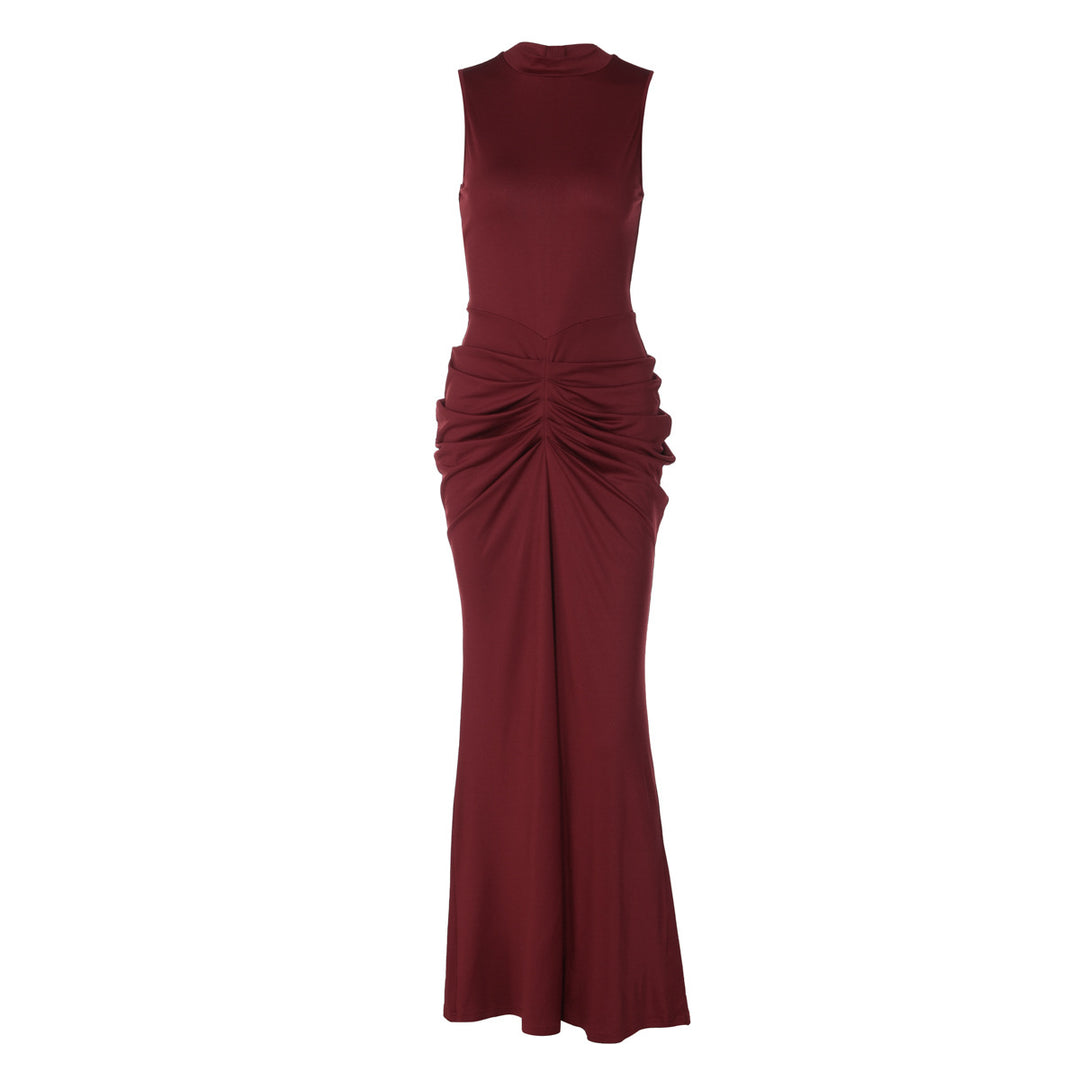 Damen Elegantes Maxikleid mit asymmetrischem Schnitt und hochgeschlossenem Design Drune