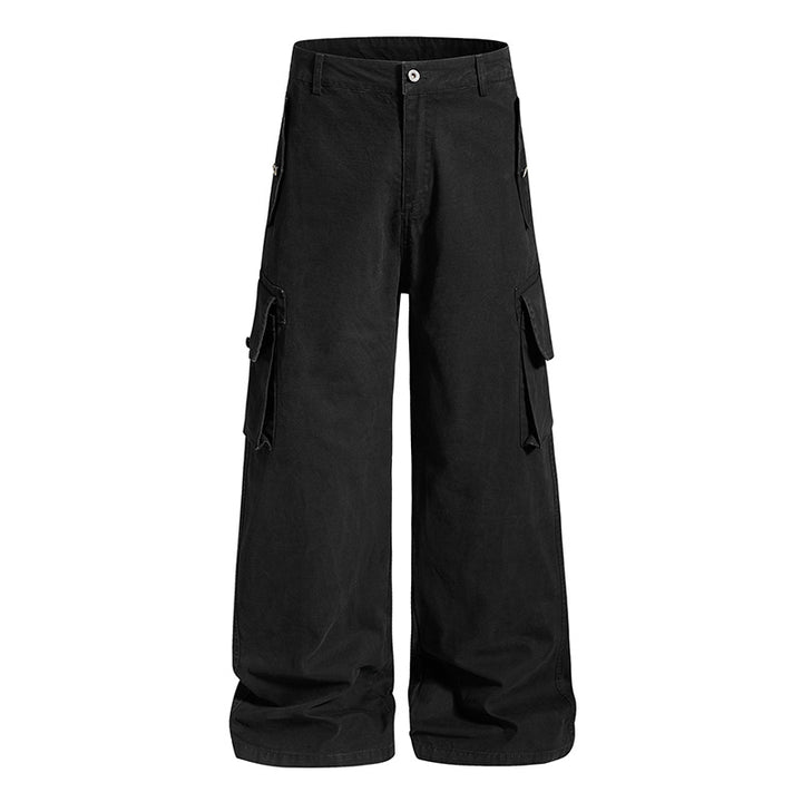 Damen Weite Cargo-Culotte-Hose im Vintage-Wash mit hoher Taille und Mehrfachtaschen Drune
