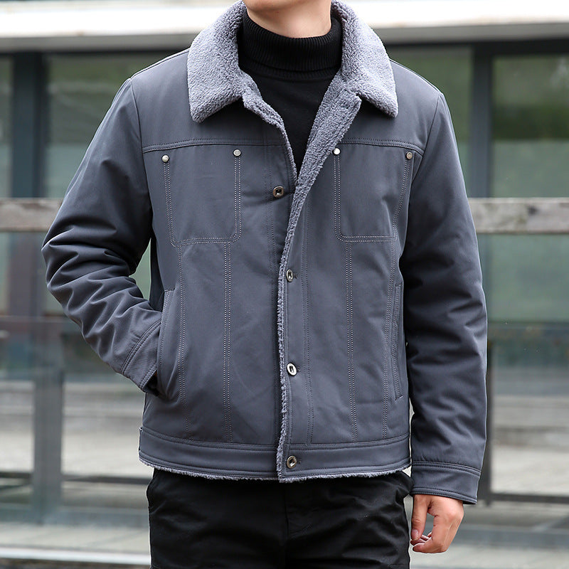 Herren Kurzjacke mit Teddyfutter und Umlegekragen, winddichte Übergangsjacke Drune