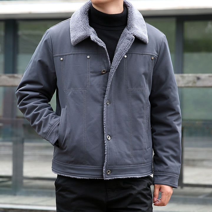 Herren Kurzjacke mit Teddyfutter und Umlegekragen, winddichte Übergangsjacke Drune