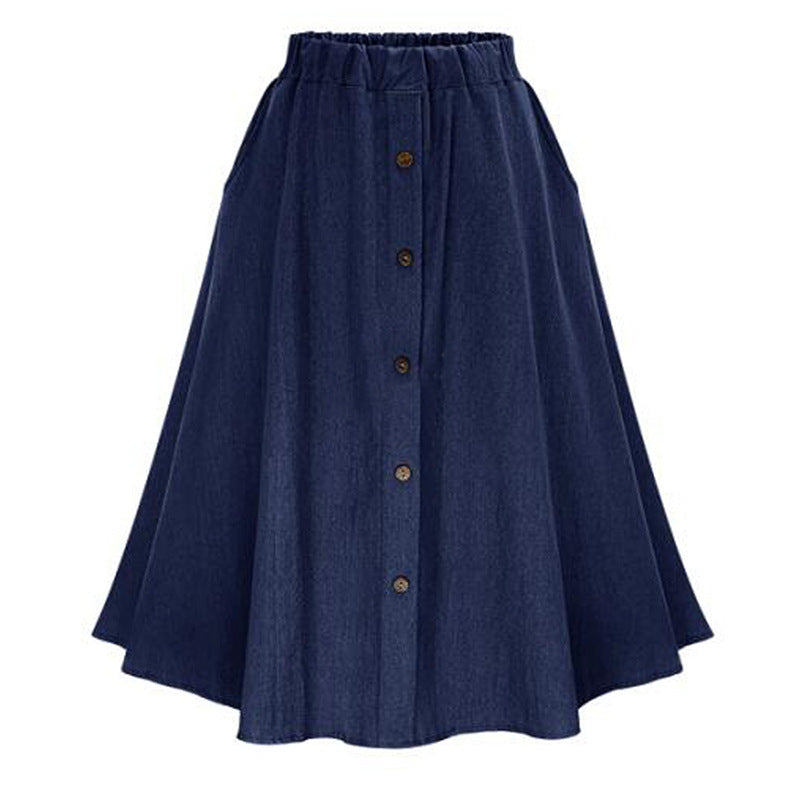 Damen Langer Denim-Rock mit Knopfdetails Drune