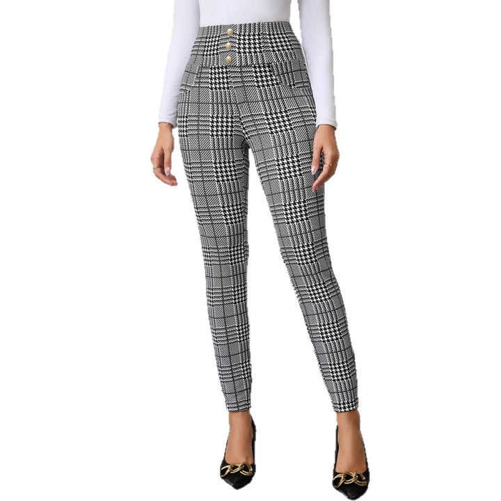 Damen Karierten High-Waist Hosen Drune