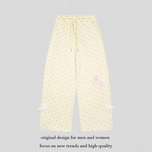 Damen Weite Lounge-Hose mit elastischem Bund, Sternenallover und Pfoten-Applikation Drune