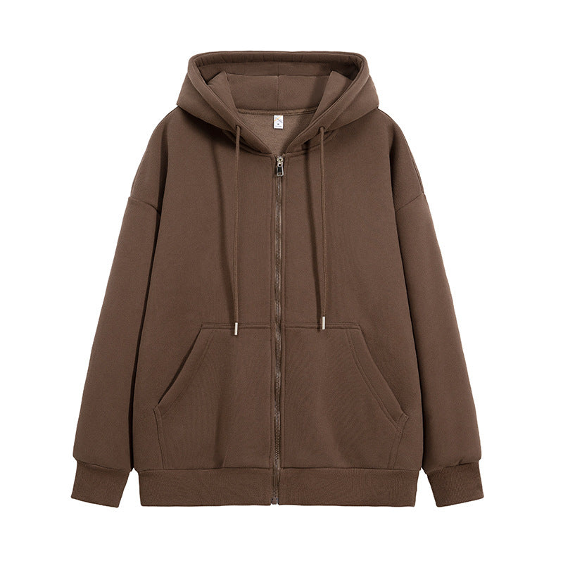 Unisex Oversize Kapuzen-Sweatjacke mit durchgehendem Reißverschluss, Kängurutaschen und gerippten Bündchen Drune