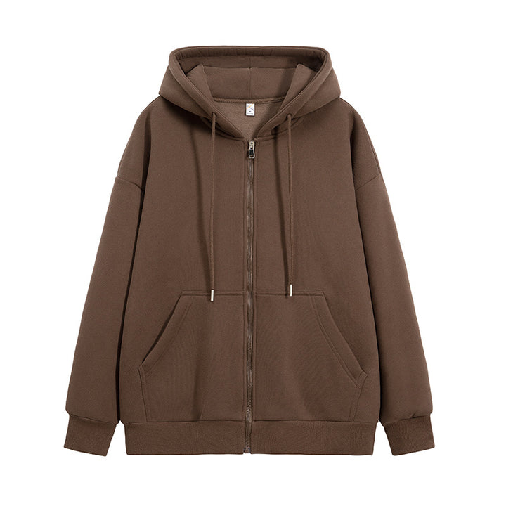 Unisex Oversize Kapuzen-Sweatjacke mit durchgehendem Reißverschluss, Kängurutaschen und gerippten Bündchen Drune