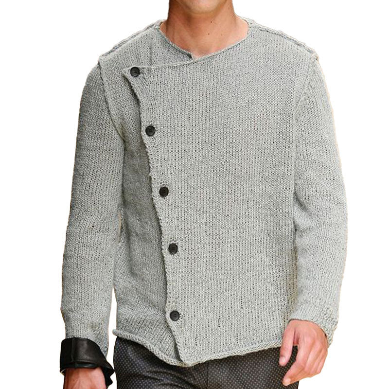 Herren Strickpullover mit innovativem Stehkragen und asymmetrischer Knopfleiste Drune