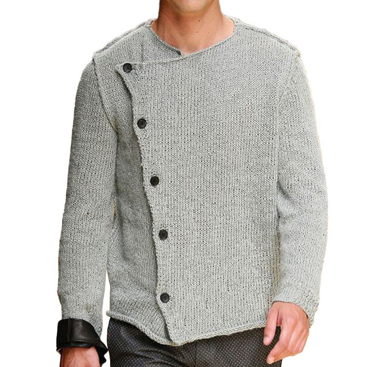 Herren Strickpullover mit innovativem Stehkragen und asymmetrischer Knopfleiste Drune