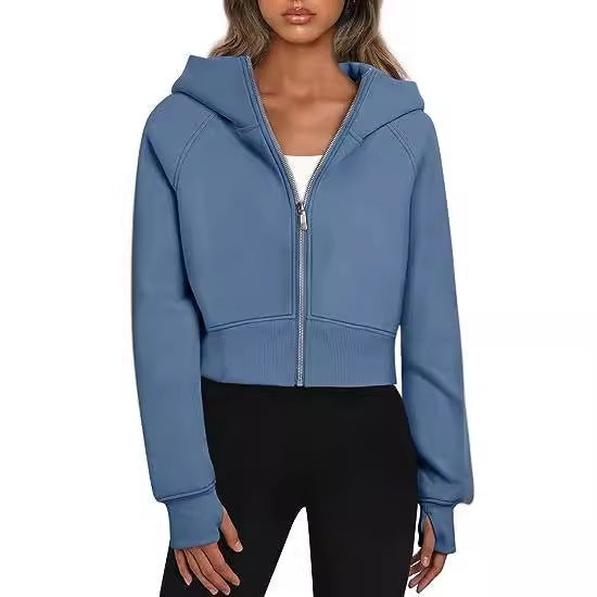 Damen cropped Kapuzenjacke mit Reißverschluss Drune