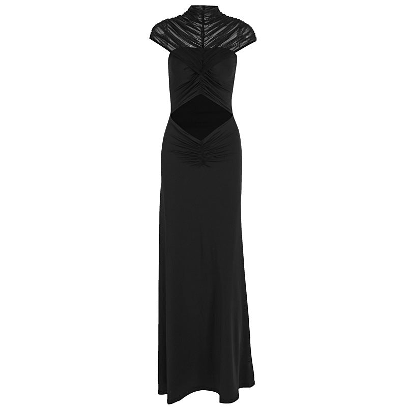 Damen elegantes Abendkleid mit raffinierten Cut-Outs und hochgeschlossenem Kragen Drune