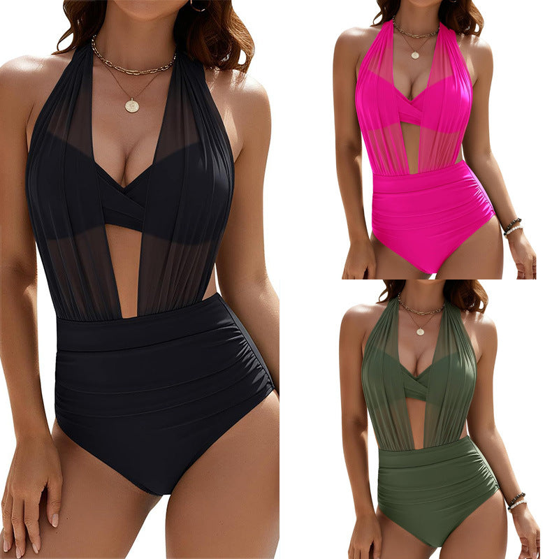 Damen Einteiliger Badeanzug mit verführerischem Schnitt und eleganten Transparentdetails Drune