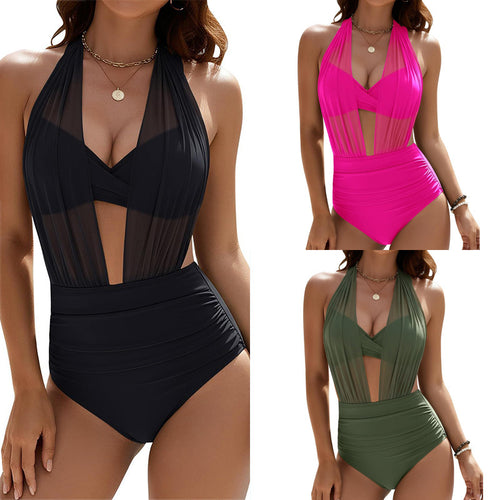 Damen Einteiliger Badeanzug mit verführerischem Schnitt und eleganten Transparentdetails Drune
