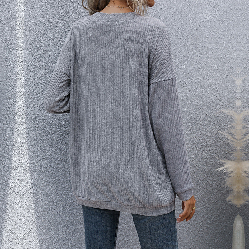 Damen lässiger gerippter Strickcardigan mit Taschen und offenem Schnitt Drune