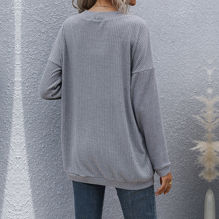 Damen lässiger gerippter Strickcardigan mit Taschen und offenem Schnitt Drune