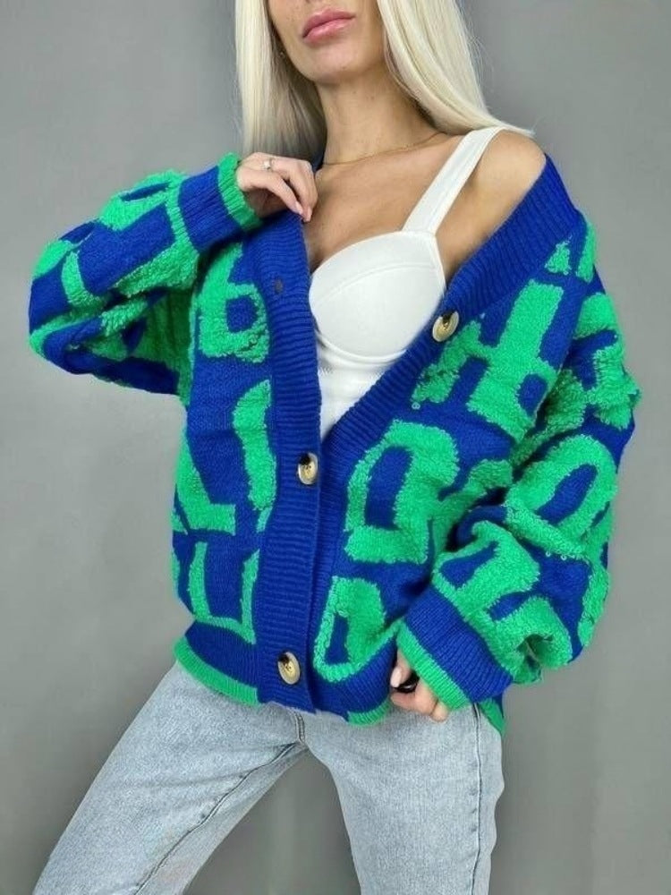 Damen Grobstrick-Cardigan mit kreativem Schriftzug und hochwertigem Material Drune