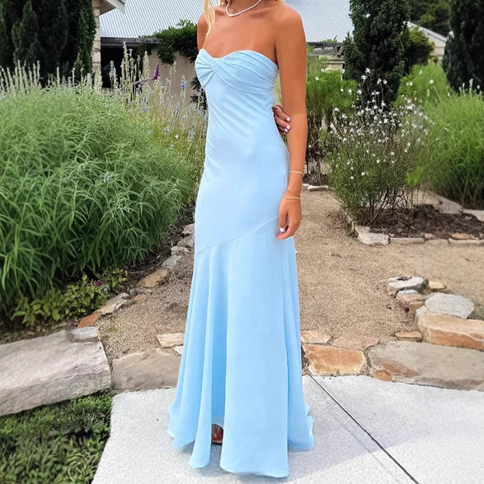 Damen Elegantes Langarm-Maxikleid mit schulterfreiem Design und fließendem Stoff Drune