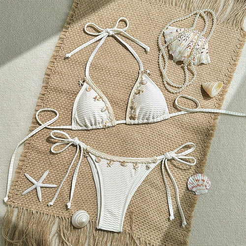 Damen Triangel-Bikini mit floralem Schmuckdetails Drune