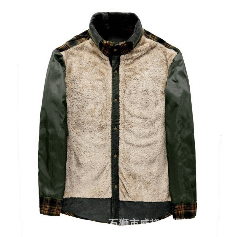 Herren Karierte Thermo-Hemdjacke mit Sherpa‑Futter und Cord‑Schulterbesatz Drune