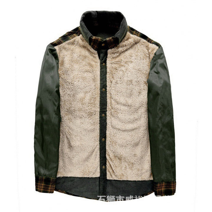 Herren Karierte Thermo-Hemdjacke mit Sherpa‑Futter und Cord‑Schulterbesatz Drune