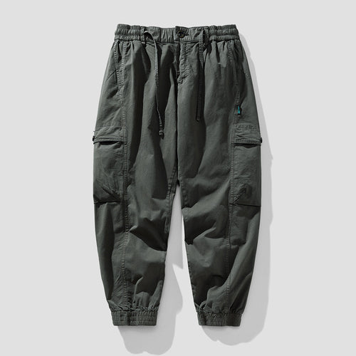 Herren Elastische Cargo-Jogginghose mit Tunnelzug, Knieabnähern und Multifachtaschen Drune