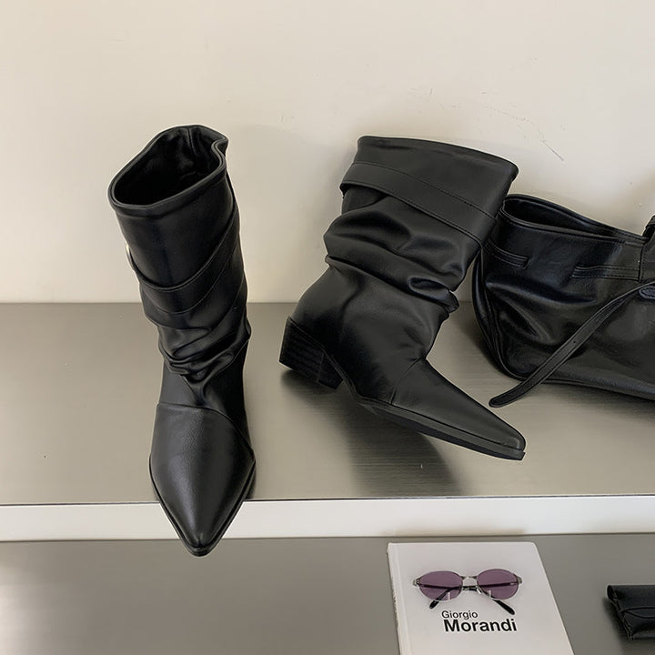 Damen Modische Stiefeletten mit Riemchen und Bequemlichkeitsdetails Drune
