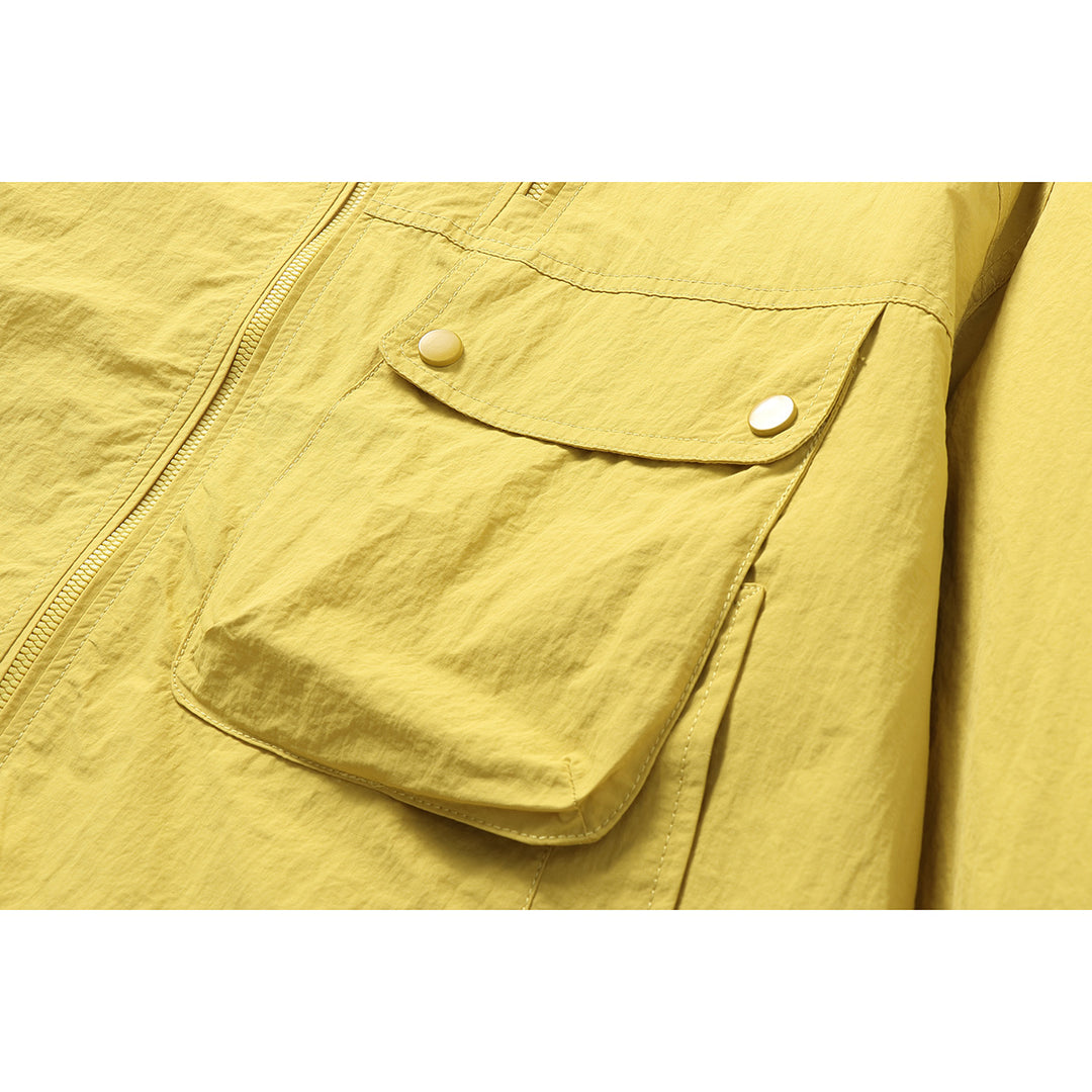 Unisex Leichte Boxy-Windjacke mit Kapuze, Utility-Brusttasche und Kordelzug Drune