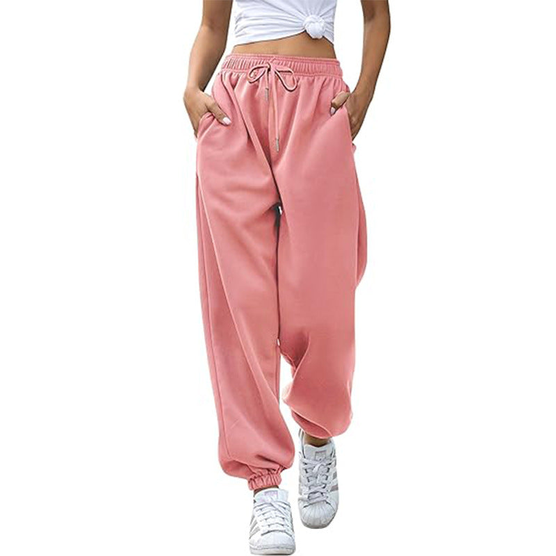 Damen nan weite High-Waist Jogginghose aus weichem Fleece mit elastischem Bund, Eingrifftaschen und engen Saumbündchen Drune