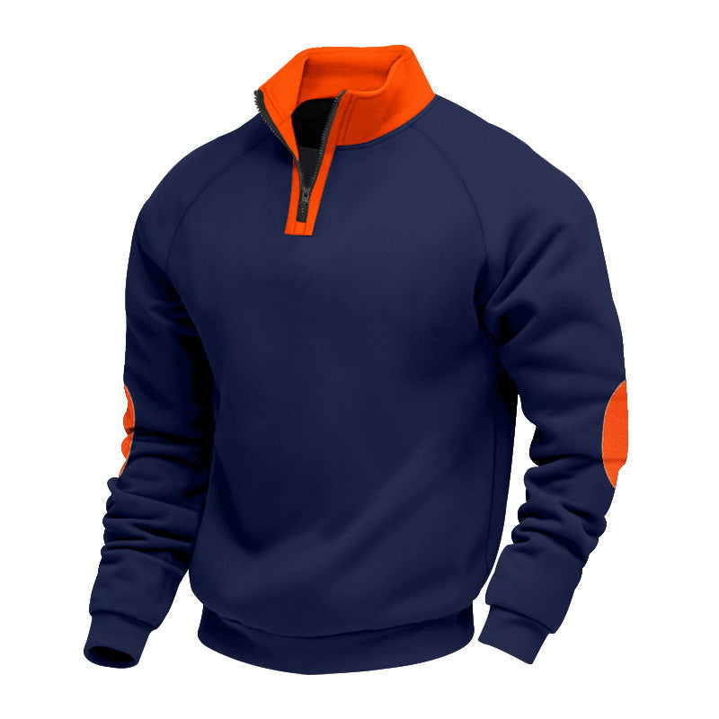 Herren modischer Sweatpullover mit halbem Reißverschluss und kontrastierenden Ellenbogenpatches Drune