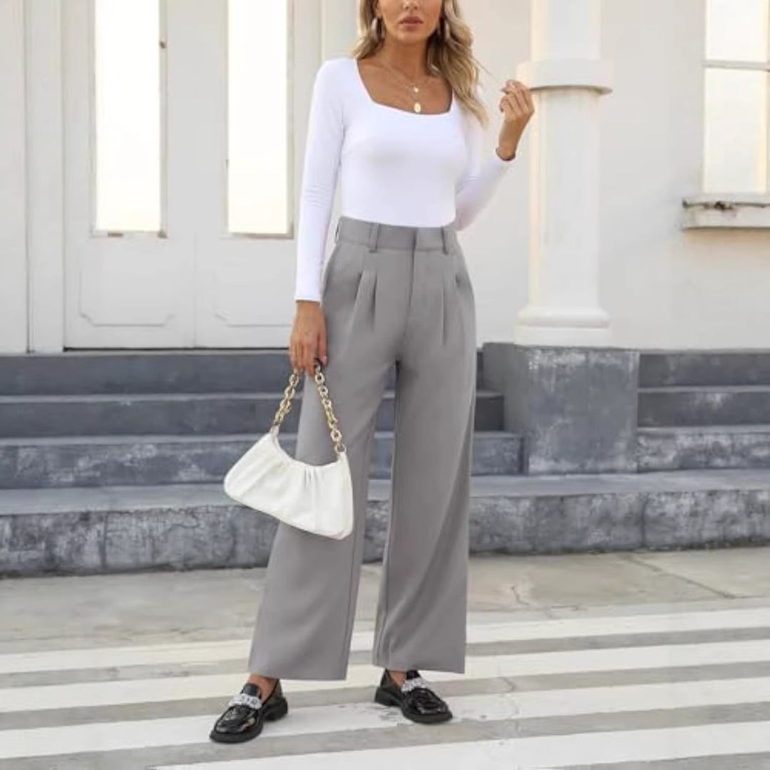 Damen Hochtaillierte Bundfalten-Hose im Palazzo-Stil mit weitem Bein Drune