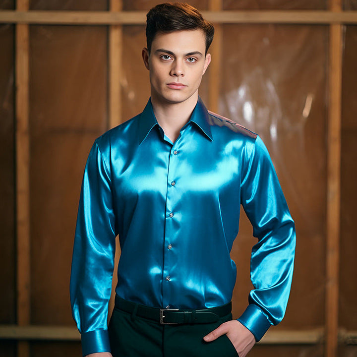 Herren elegante und glänzende Hemd Drune
