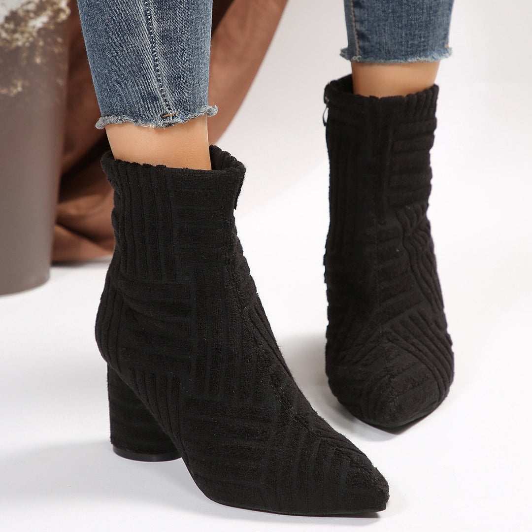 Damen Texturierte Ankleboots mit spitzer Schuhspitze und Blockabsatz Drune