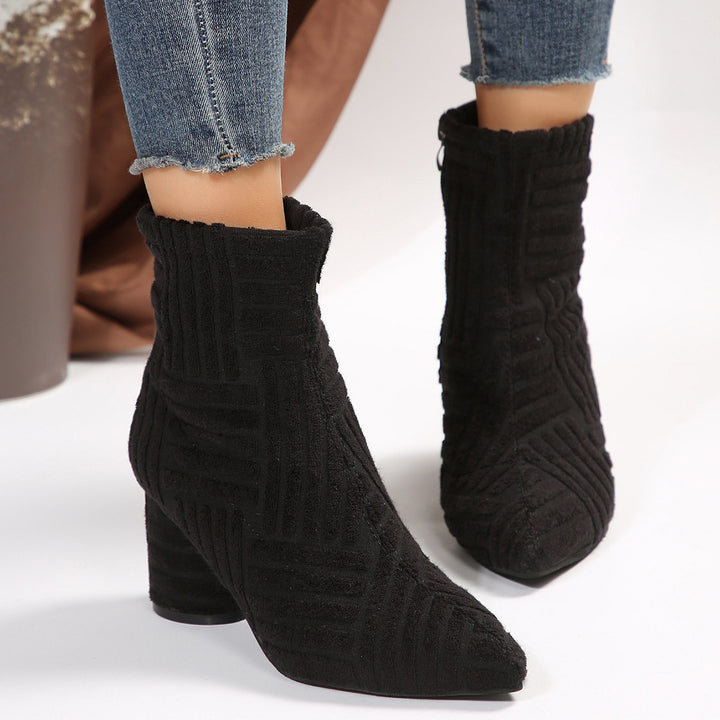 Damen Texturierte Ankleboots mit spitzer Schuhspitze und Blockabsatz Drune