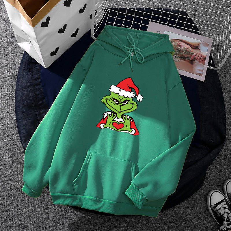 Unisex nan Kapuzenpullover mit weichem Fleece-Futter, Kängurutasche und auffälligem Weihnachts-Comicprint Drune