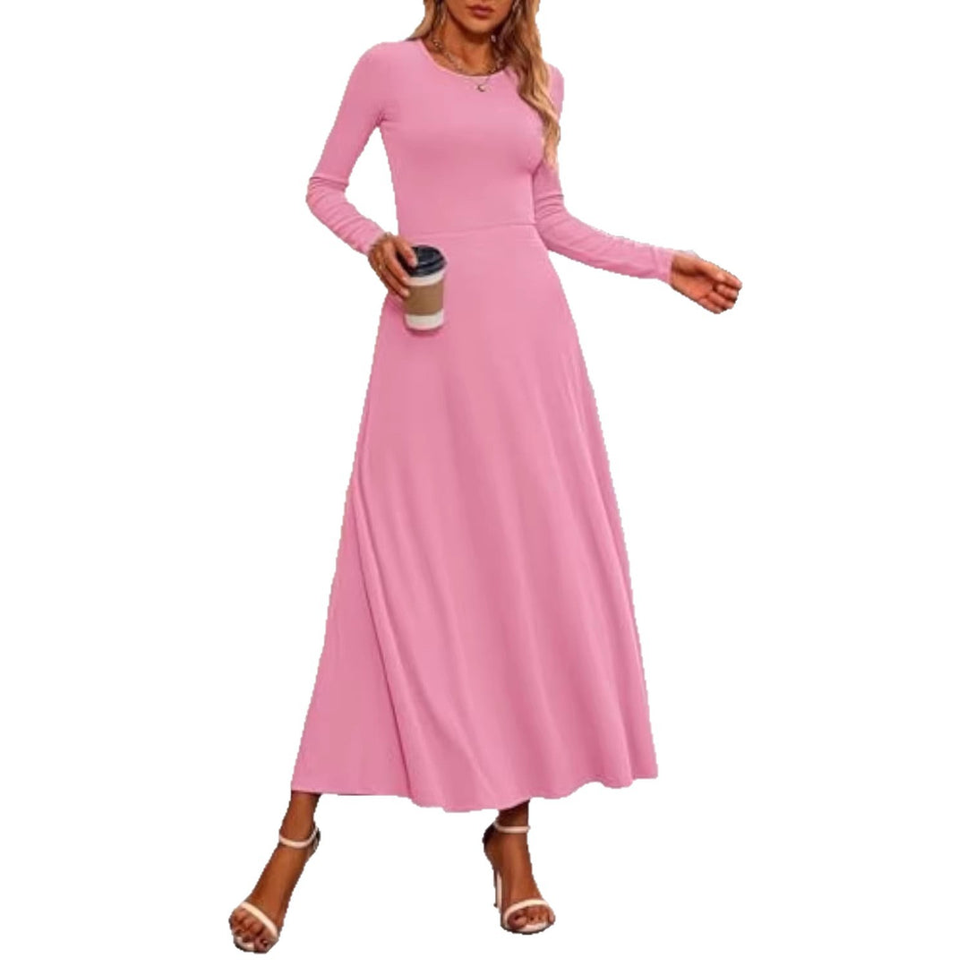 Damen Langärmeliges Maxikleid mit tailliertem Oberteil und fließendem A-Linien-Rock Drune