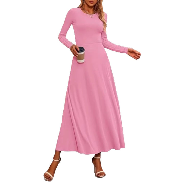 Damen Langärmeliges Maxikleid mit tailliertem Oberteil und fließendem A-Linien-Rock Drune