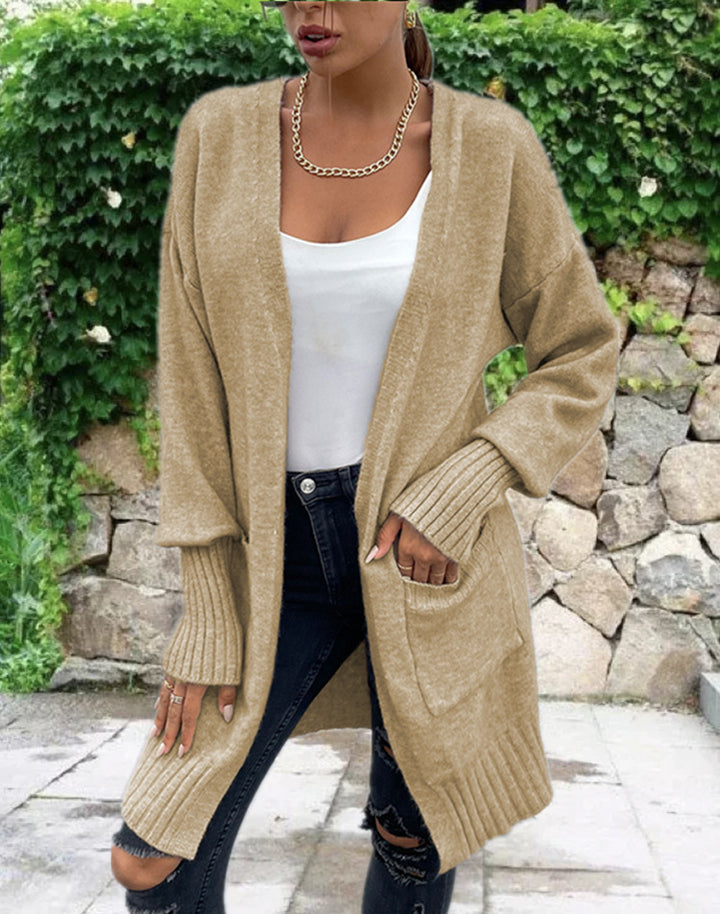 Damen eleganter Strickmantel mit Oversized-Schnitt und Taschen Drune