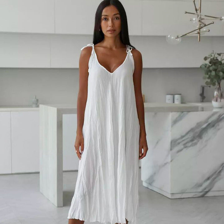 Drune | Damen Weiß Loose Idle Lange Slip Nachthemd Lässige Bequeme Oberbekleidung Hausbekleidung