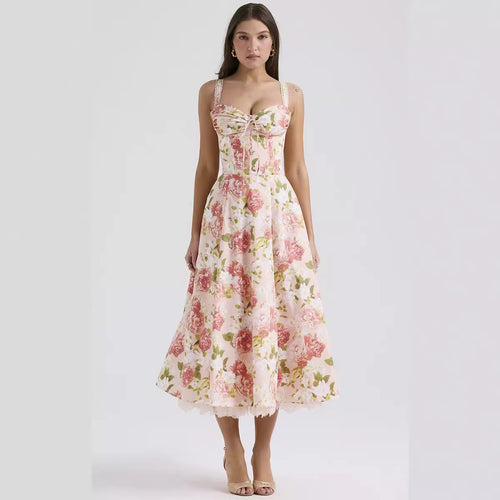 Damen Maxikleid mit floralem Design und elegantem Halsbinde Drune