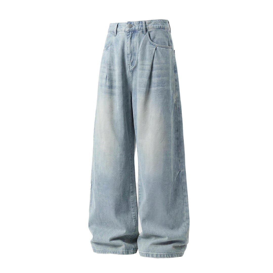 Damen Weite High-Waist Denim-Palazzohose mit vorderen Falten und lockerem Baggy-Schnitt Drune