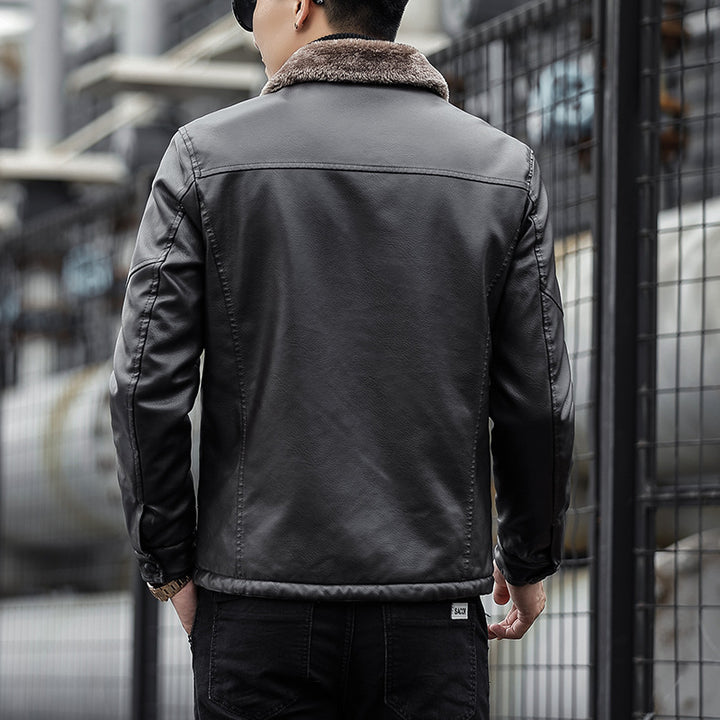 Herren Moderner Kunstlederblouson mit Teddykragen Drune