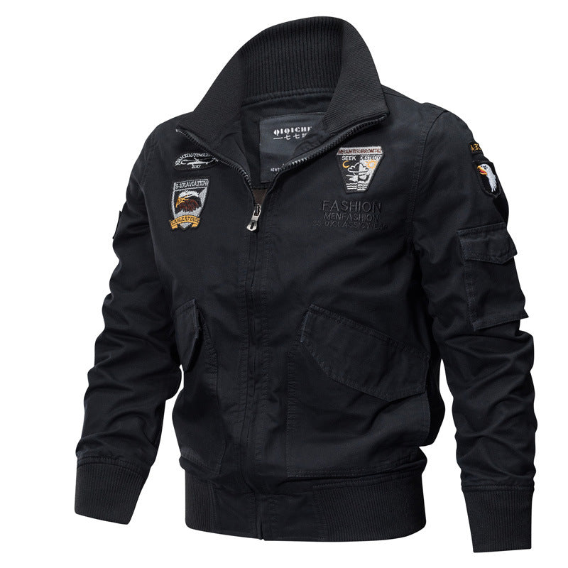 Herren nan leichte Utility Bomberjacke mit bestickten Abzeichen und Taschen Drune