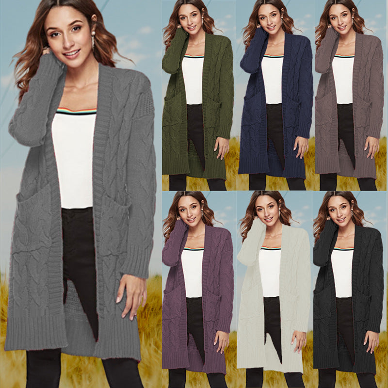 Damen Grobstrick Cardigan mit elegantem Zopfdesign und praktischen Taschen Drune