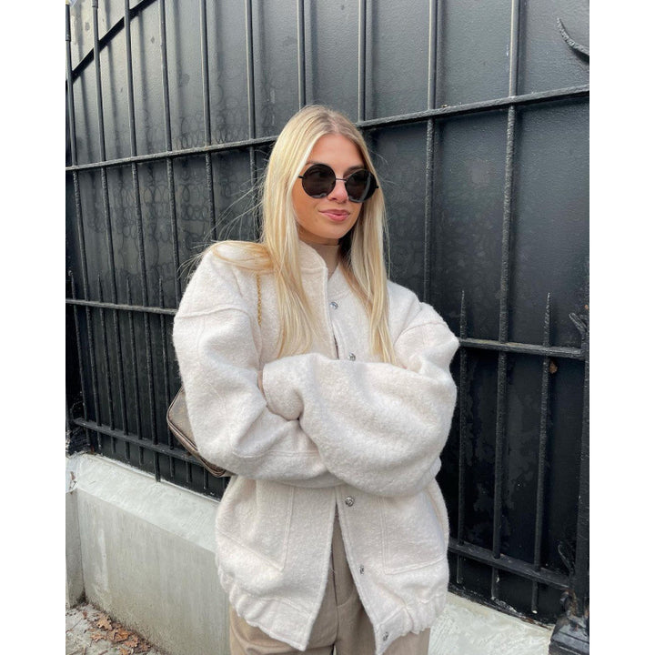 Damen Oversized Fleecejacke mit Knopfverschluss und seitlichen Taschen Drune