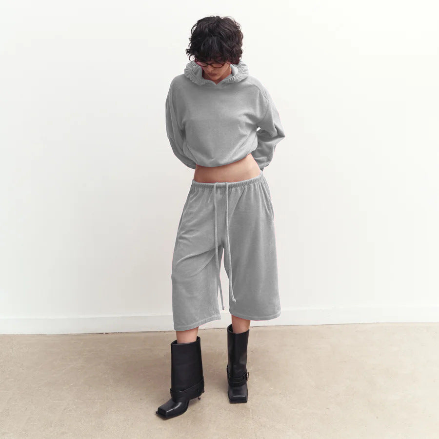 Damen kuscheliges Fleece-Loungewear-Set mit weiten Hosen und praktischen Taschen Drune