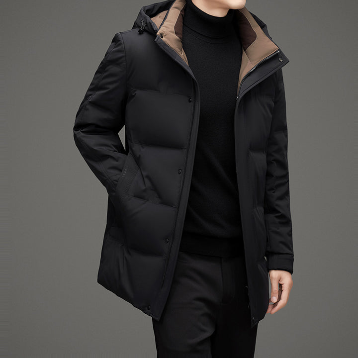 Herren Wattierte Kapuzen-Steppjacke mit verlängertem Schnitt und winddichter Membran Drune