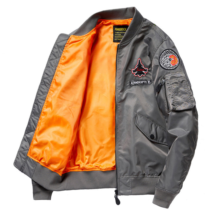 Herren  Kontrast-gefütterte bestickte Patches Piloten Bomberjacke mit Utility-Ärmeltasche Drune